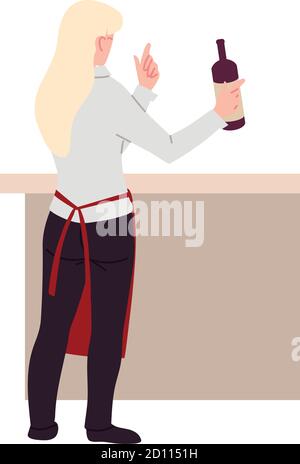 serveuse en uniforme et illustration d'un verre de vin conception Illustration de Vecteur