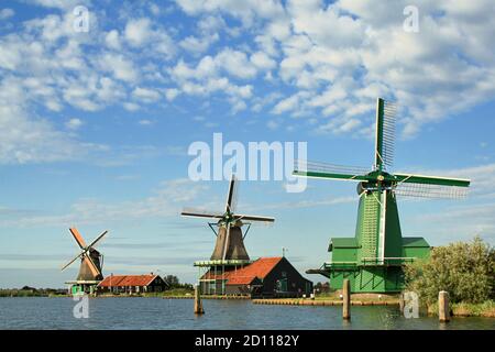 Moulins à vent historiques à Zaanse Schans, pays-Bas Banque D'Images