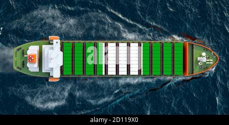 Cargo avec conteneurs de fret nigérians naviguant dans l'océan, rendu 3D Banque D'Images