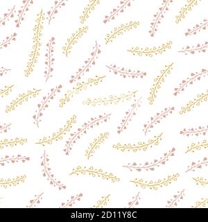 Motif vectoriel sans couture avec éléments floraux dessinés à la main. Coloris rose pâle et beige. Illustration de Vecteur