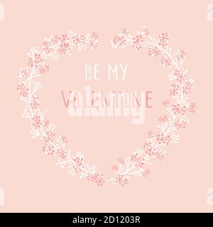 Illustration vectorielle dessinée à la main du texte SOYEZ MON CADRE DE SAINT-VALENTIN et floral en forme de coeur sur fond orange. Illustration de Vecteur