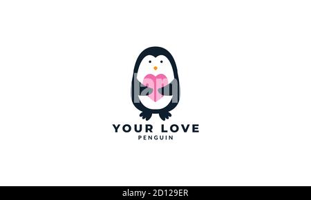 pingouin avec coeur ou amour mignon dessin animé logo icône illustration vecteur Illustration de Vecteur