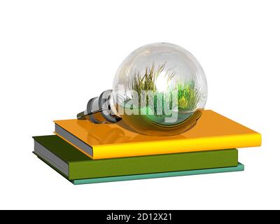 Boule de verre avec paysage d'herbe se trouve sur des livres Banque D'Images