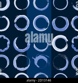 Cercles aquarelle dessinés à la main. Cercles d'aquarelle bleus sur fond bleu profond. Motif sans couture. Illustration de Vecteur