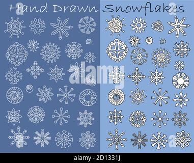 Ensemble avec flocons de neige blancs à motif dessin au trait. Illustration de caniche, dessin de saison d'hiver et élément de design pour cartes de vœux, Noël an Illustration de Vecteur