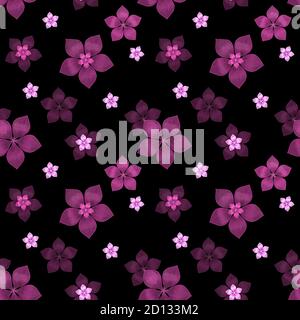 Belles fleurs roses sur fond noir. Motif fleuri sans coutures. Banque D'Images