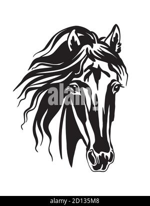 Portrait abstrait de la tête de cheval à contour noir Illustration de Vecteur