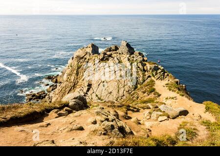 Manon, Espagne. L'Estaca de Bares, point le plus au nord de l'Espagne et de la péninsule ibérique, un promontoire en Galice avec un phare Banque D'Images