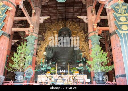 Le Grand Bouddha (Daibutsu) dans la grande salle, Tōdai-ji, temple bouddhiste, Nara, Japon Banque D'Images