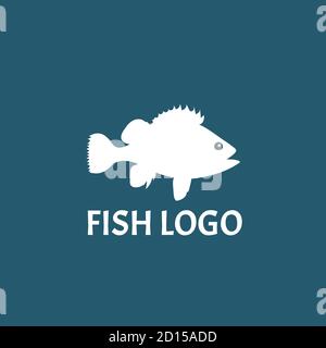 Modèle de logo FISH. Icône de poisson blanc sur fond bleu. Vecteur EPS10 Illustration de Vecteur