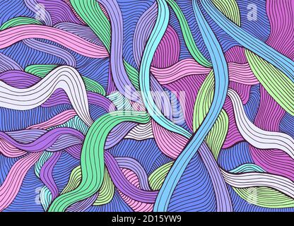 Motif de lignes abstraites, arrière-plan coloré. Carte élégante psychédélique décorative. Illustration de Vecteur