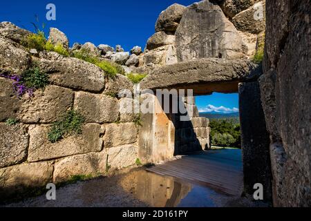 Grèce, Péloponnèse, Mycènes, site archéologique, inscrit au patrimoine mondial de l'UNESCO, porte sans lioness Banque D'Images