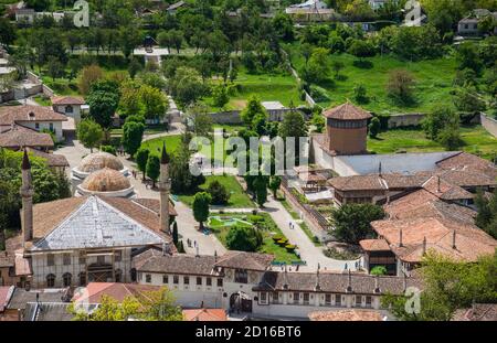 Vue de dessus sur le palais de Khan dans la ville de Bakhchisarai, Crimée Banque D'Images