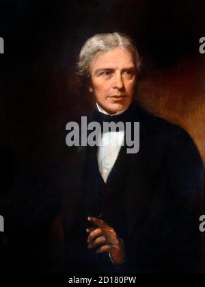 Michael Faraday (1791-1867), portrait d'Alexander Blaikley (1816-1903), huile sur toile, 1840. Faraday était un scientifique anglais qui a contribué à l'étude de l'électromagnétisme et de l'électrochimie. Banque D'Images