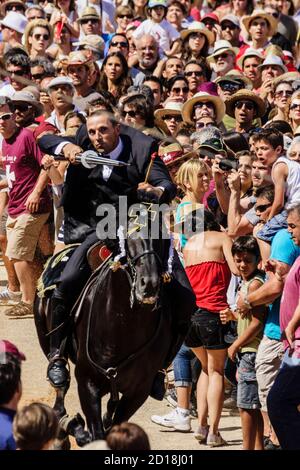 Pruebas de los juegos del Pla, Fêtes de Sant Joan. Ciutadella de Menorca.,Islas Canarias, españa. Banque D'Images