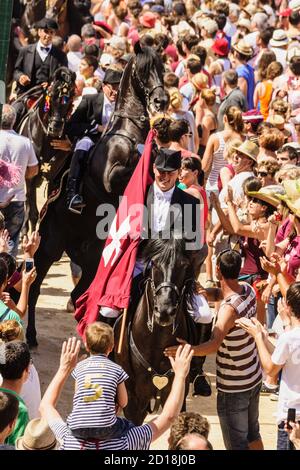 Caixer Thomas, pruebas de los juegos del Pla, Fêtes de Sant Joan. Ciutadella de Menorca.,Islas Canarias, españa. Banque D'Images