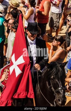 Caixer Thomas, pruebas de los juegos del Pla, Fêtes de Sant Joan. Ciutadella de Menorca.,Islas Canarias, españa. Banque D'Images