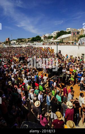 Pruebas de los juegos del Pla, Fêtes de Sant Joan. Ciutadella de Menorca.,Islas Canarias, españa. Banque D'Images