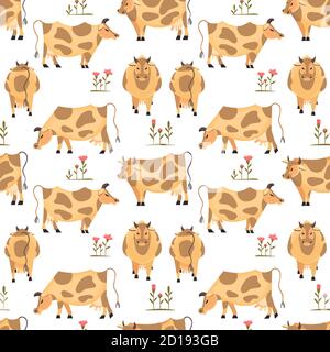 Vaches originales broutant l'herbe sans couture Illustration de Vecteur