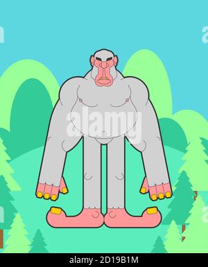 Yeti en forêt. Bonhomme de neige abominable Bigfoot. Illustration vectorielle Illustration de Vecteur