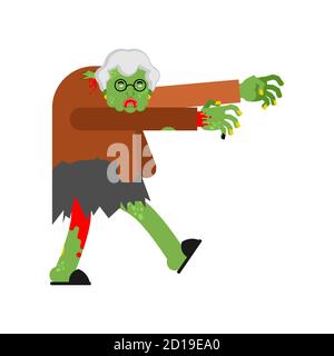 Granny zombie isolé. Grand-mère vert mort monstre. Effrayant grand-mère Illustration de Vecteur