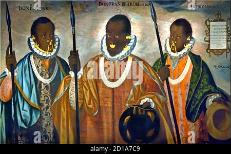 Mulatos de Esmeraldas par Andres Sanchez Gallque 1599 (XVIe-XVIIe siècle) Real Audiencia de Quito Equateur ( les gentlemen mulatto ) Banque D'Images