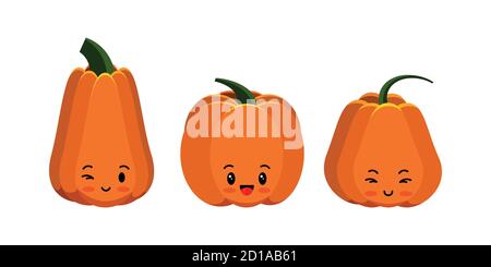 Citrouille mignon emoji Icon ensemble isolé sur blanc. Illustration de Vecteur