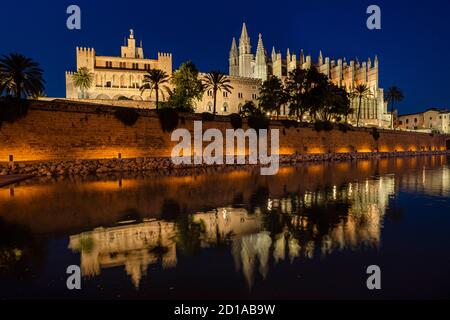 Cathédrale et la Almudaina, Alcazar royal de la ville de Palma de Majorque, Iles Baléares, Espagne Banque D'Images