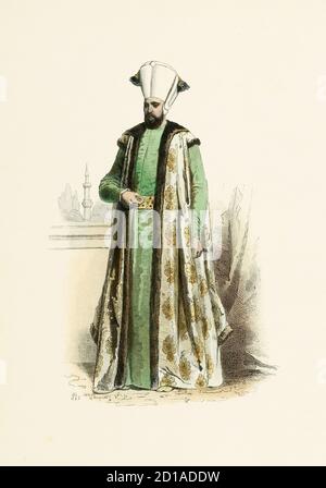 Portrait de Suleiman II en 1688, gravure en couleur main de H. Pauquet. Il a été sultan de l'Empire ottoman de 1687 à 1691. Né le 15 avril 1642 i Banque D'Images