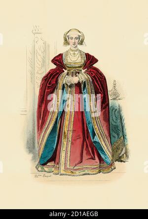 Portrait d'Anne de Cleves, gravure de la couleur de la main par H. Pauquet. Elle était une noble allemande et reine d'Henry VIII d'Angleterre. Né le 22 septembre, Banque D'Images