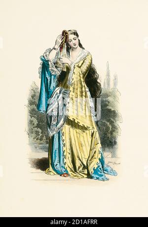 Portrait de la princesse grecque en 1820, gravure de H. Pauquet, de couleur main. Publié dans le livre modes et costumes historiques Dessines et graves Banque D'Images