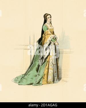 Portrait de Lady Jane Grey, gravure de H. Pauquet, de couleur main. Elle était une noble anglaise qui a occupé le trône anglais du 10 juillet au 19 juillet Banque D'Images