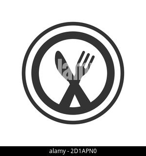Couteau, fourche et une icône de vecteur noir de plaque. Repas, symbole de glyphe du logo du restaurant. Illustration de Vecteur