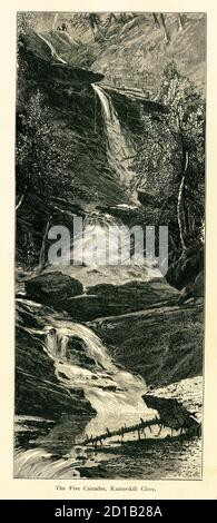 Gravure au XIXe siècle des cinq Cascades, Kaaterskill Clove dans les montagnes Catskill, État américain de New York. Gravure publiée dans la pittoresque Ameri Banque D'Images