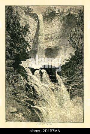 Illustration antique des chutes Kaaterskill situées dans les montagnes Catskill, État américain de New York. Gravure publiée en Amérique pittoresque ou en LAN Banque D'Images