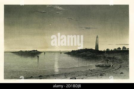 Illustration du XIXe siècle du long Island Sound, un estuaire de l'océan Atlantique, situé entre le Connecticut et long Island, New York, États-Unis. Engravin Banque D'Images