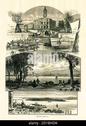Gravure du XIXe siècle représentant des scènes de Montréal, la plus grande ville de la province de Québec, le Canada. Illustration publiée dans la pittoresque Ameri Banque D'Images