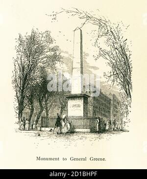 Gravure antique du monument au général Nathanael Greene à Johnson Square, Géorgie, Etats-Unis. Illustration publiée dans la pittoresque Amérique ou la la Banque D'Images