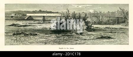 Gravure au XIXe siècle de rapides dans la rivière James, la 12e plus longue rivière des États-Unis qui reste entièrement dans l'État de Virginie. JE Banque D'Images