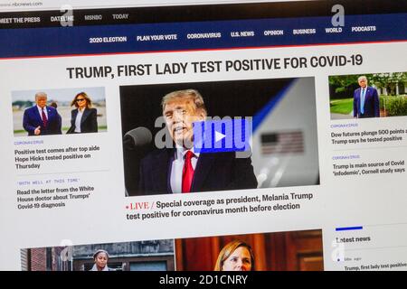 Capture d'écran du site web de Fox News annonçant que le président américain Donald Trump avait été testé positif pour Covid-19 le 2 octobre 2020. Banque D'Images
