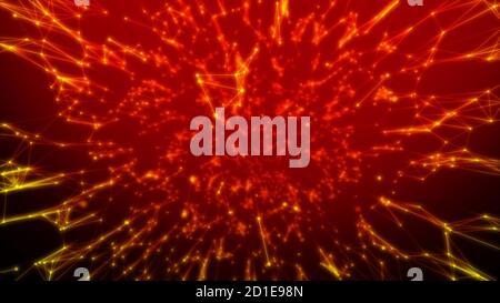 Arrière-plan de données futuriste orange avec points et lignes connectés Banque D'Images