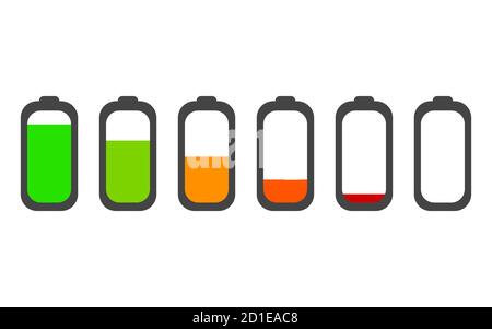 Les icônes vertes de l'indicateur de charge de la batterie sont définies pour. Les différents niveaux de charge de la batterie forment un collecteur vectoriel faible à élevé isolé Illustration de Vecteur