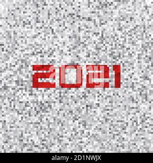Arrière-plan de pixels noir et blanc avec 2021 sur un bruit blanc. Motif graphique vectoriel Illustration de Vecteur