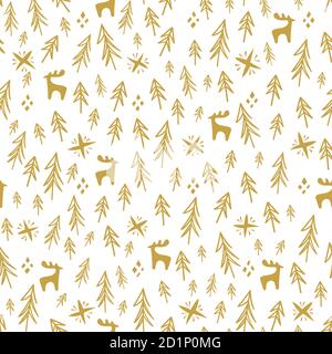 Silhouettes forestières dessinées à la main, motif sans couture. Illustration de Vecteur