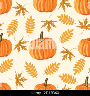 Motif sans couture avec feuilles et citrouilles. Illustration de Vecteur