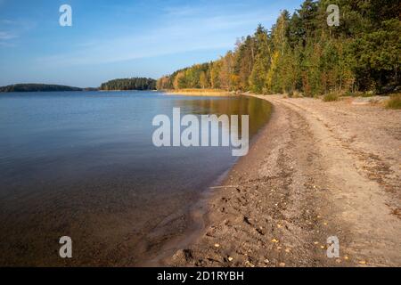 Plage vide en automne, Lappeenranta Finlande Banque D'Images