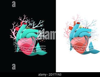 Coeur du récif corallien. Conception de l'environnement océanique. Illustration de Vecteur