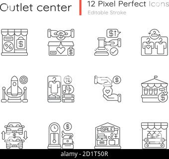 Jeu d'icônes linéaires pixel Perfect de magasin de sortie Illustration de Vecteur