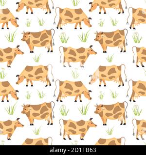 Vaches originales broutant l'herbe sans couture Illustration de Vecteur