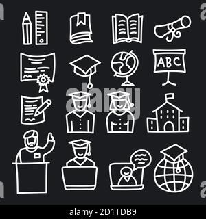 illustration de l'éducation et de la connaissance icônes en noir et blanc définir Illustration de Vecteur